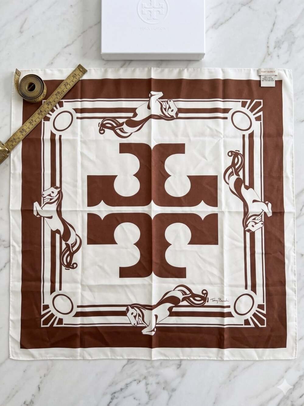 Tory Burch Stallion Horse Logo Silk Square Scarf, 35x35